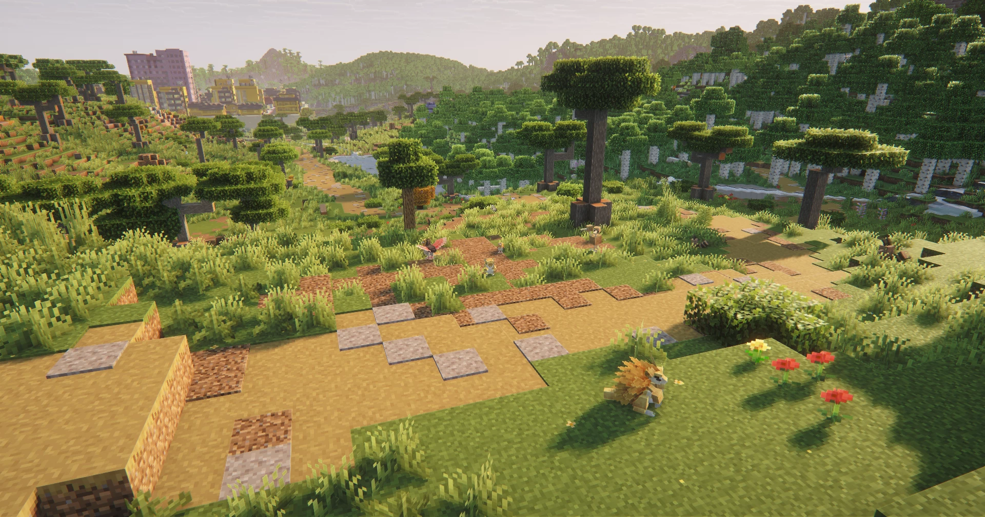 Pokémon apparaissant dans un environnement de Wild Kanto avec le mod Cobblemon