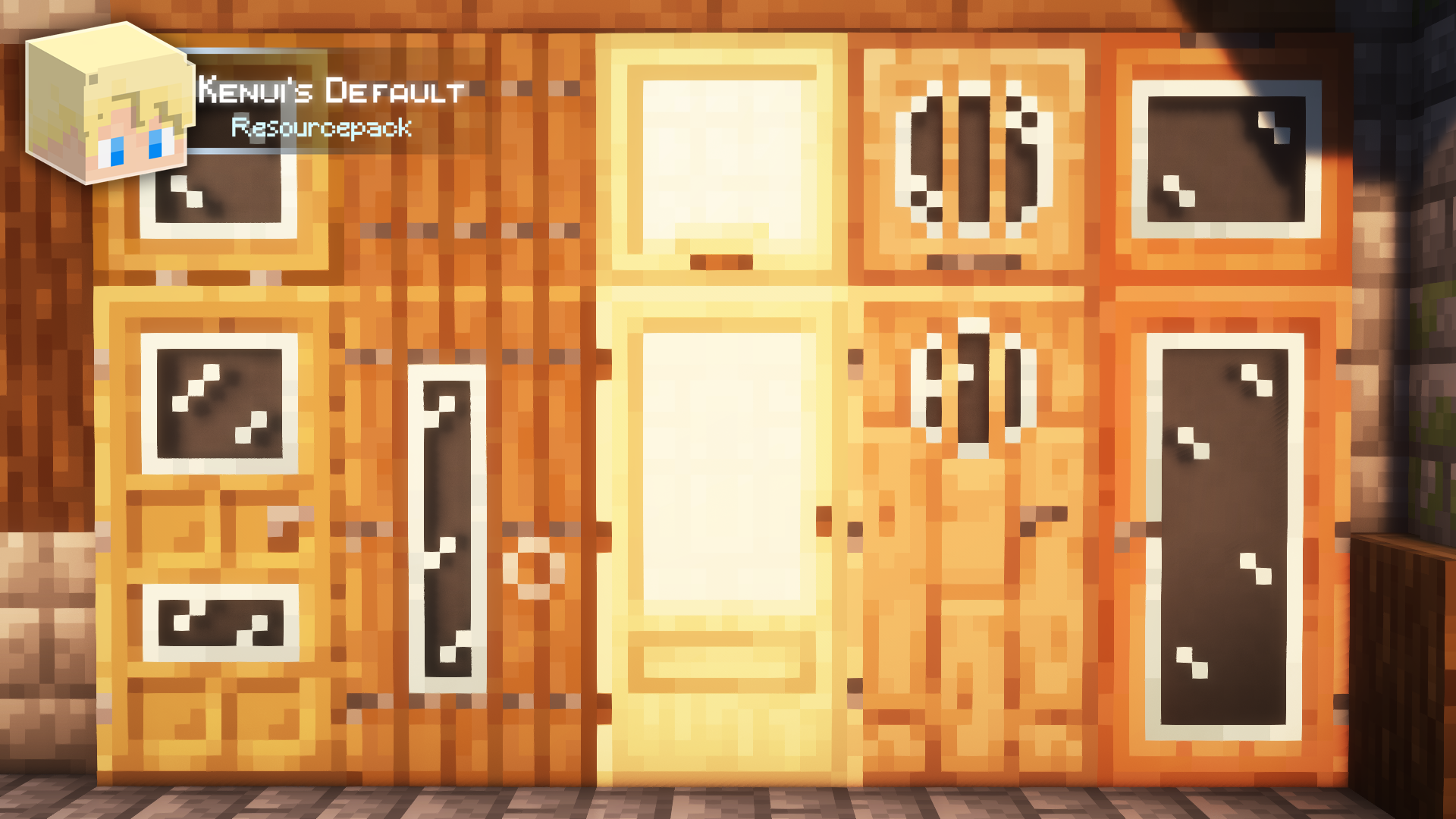 Portes retravaillées avec Kenui’s Default Portes retravaillées avec le pack de textures Kenui’s Default dans Minecraft