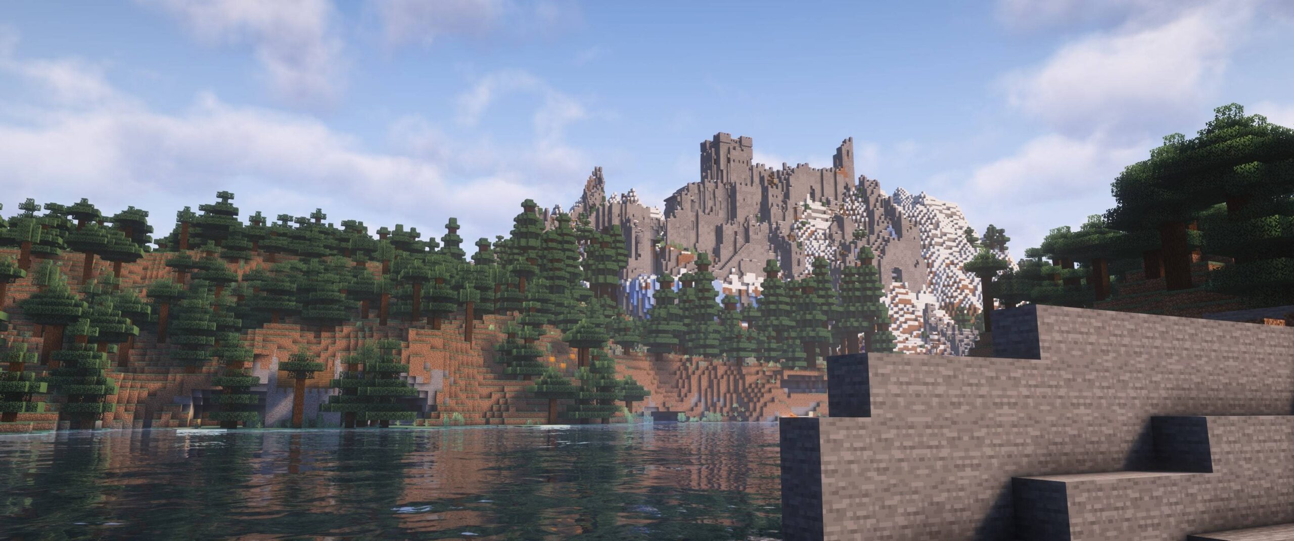 Château dans les montagnes avec Grim Kingdoms Château médiéval généré dans les montagnes enneigées avec le mod Grim Kingdoms