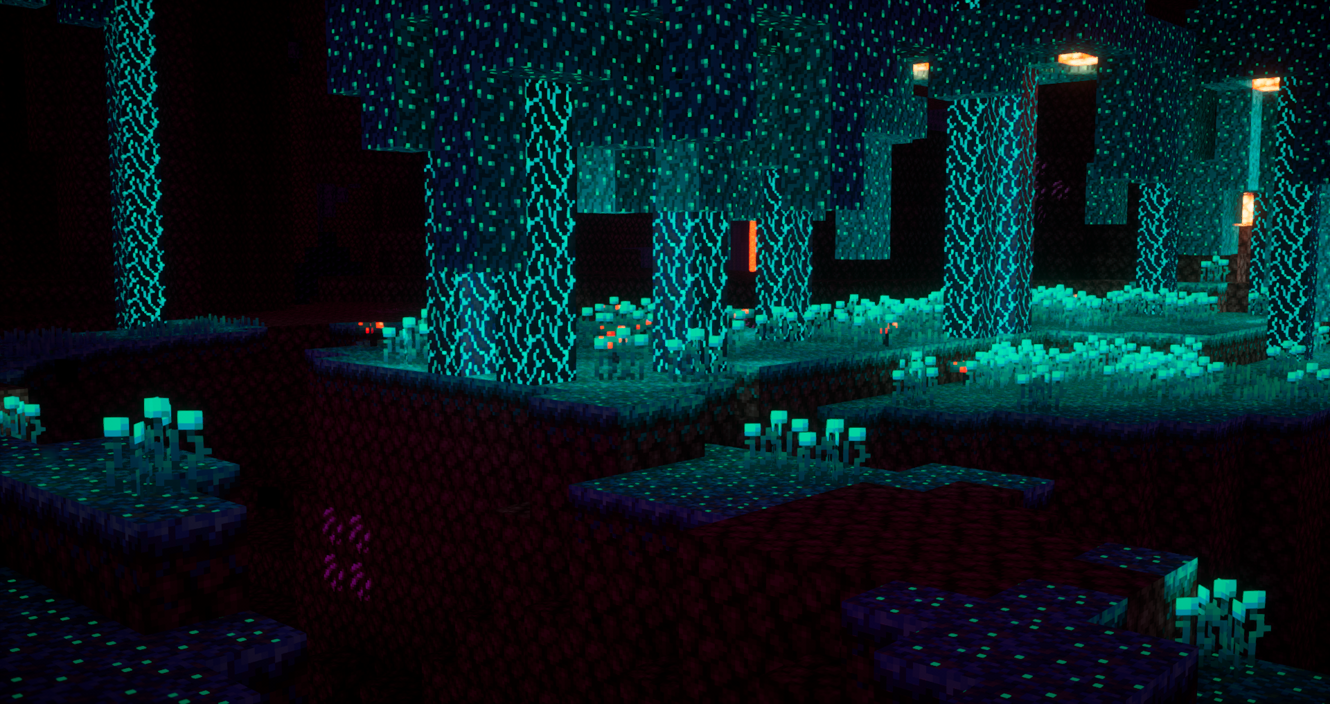 Warped Forest avec AVPBR Retextured Warped Forest avec le pack de textures AVPBR Retextured dans Minecraft