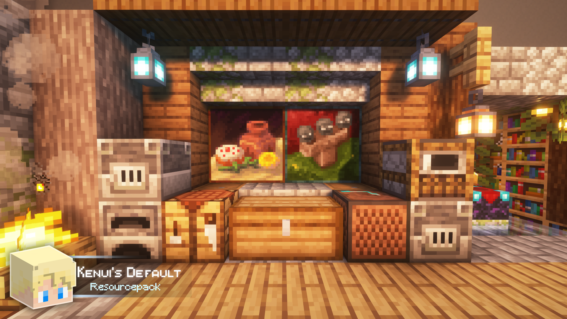 Blocs de décoration avec Kenui’s Default Blocs de décoration, établis et conteneurs avec le pack Kenui’s Default dans Minecraft