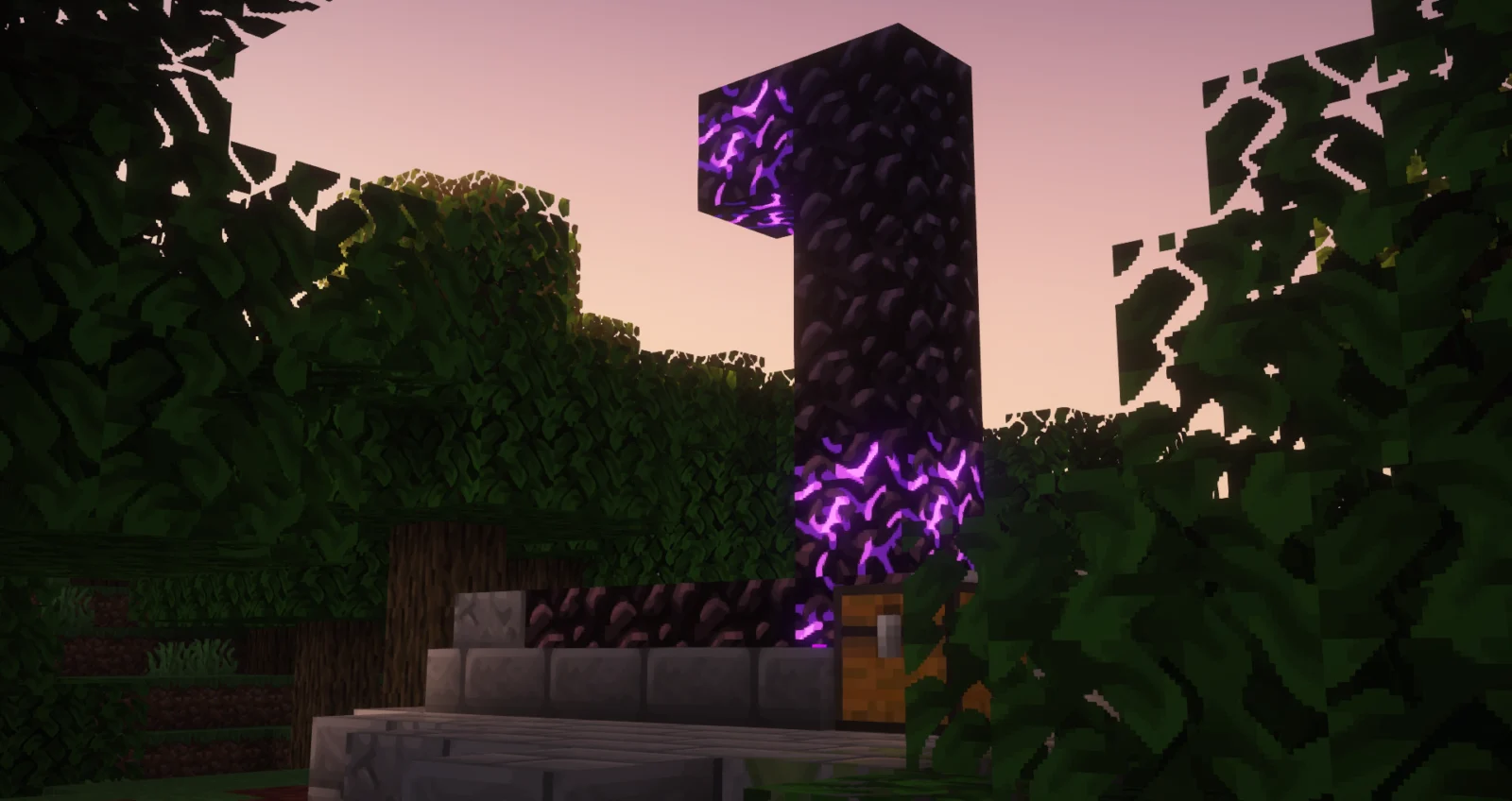 Portail du Nether avec Smooth Craft Portail du Nether entouré de végétation avec Smooth Craft