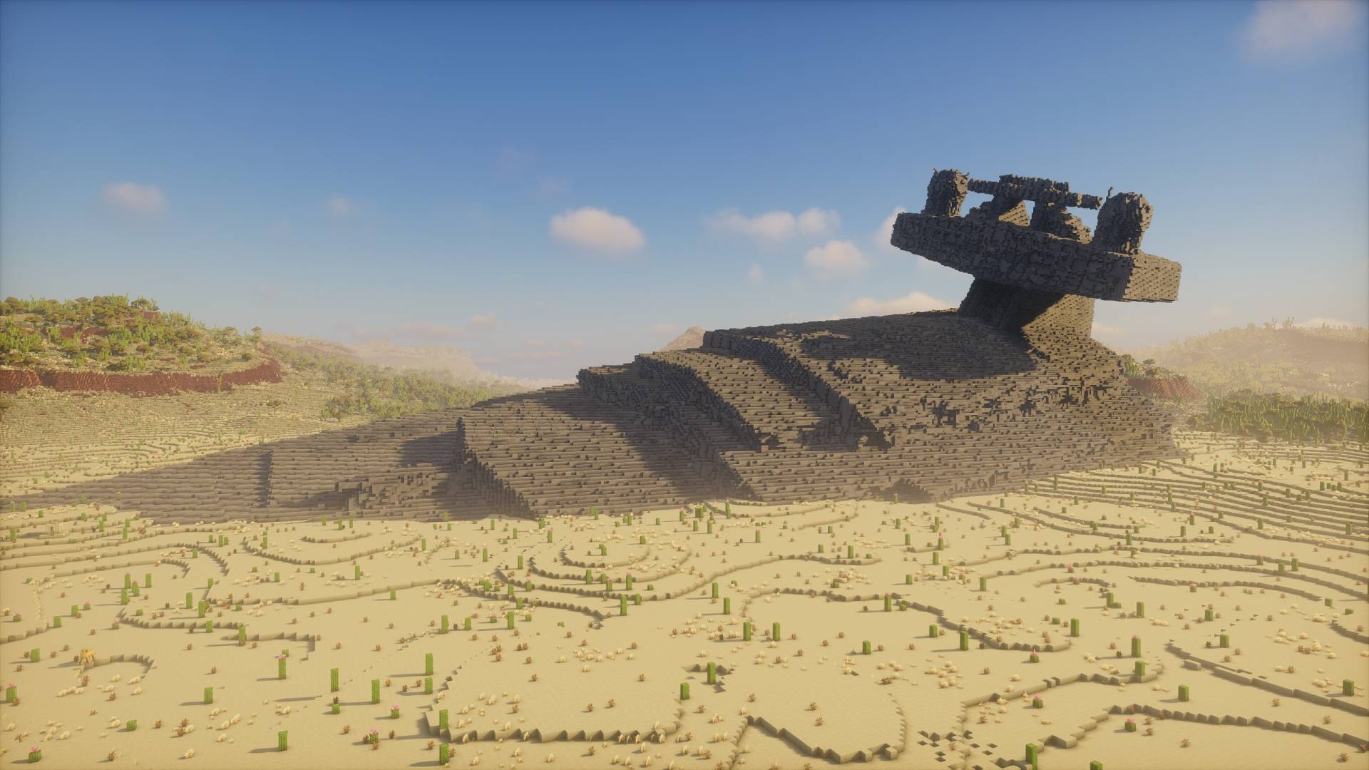 Star Destroyer écrasé dans un désert Minecraft sur la map Crashed Star Destroyer