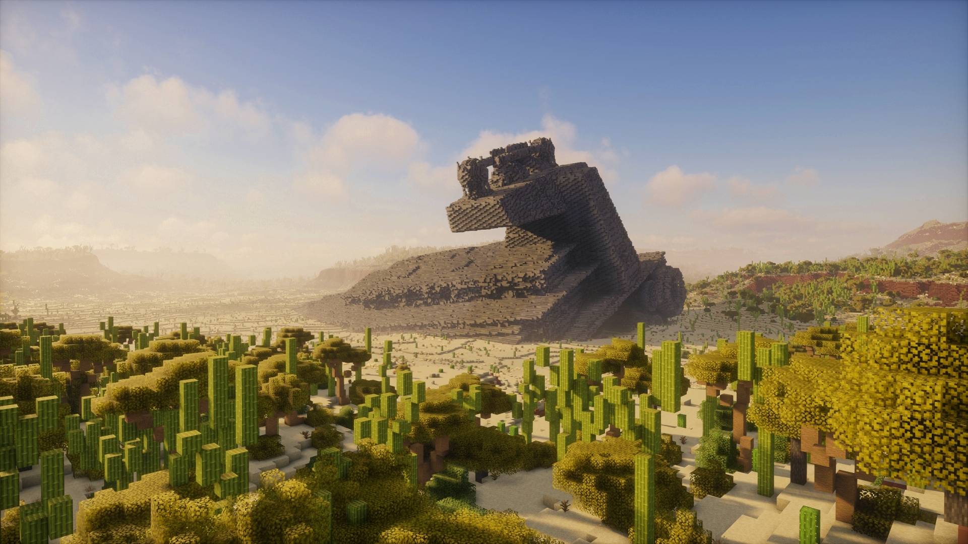 Partie du Star Destroyer écrasé construite en pierre et briques de pierre dans Minecraft