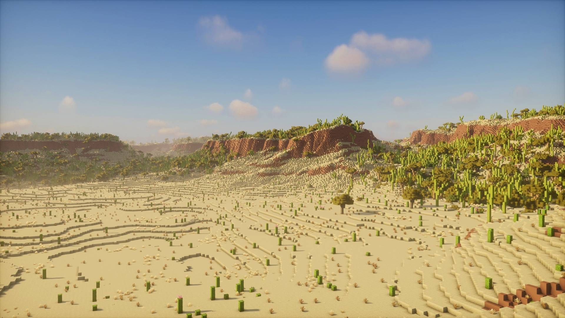 Vue d’ensemble du Star Destroyer écrasé et du désert environnant dans Minecraft