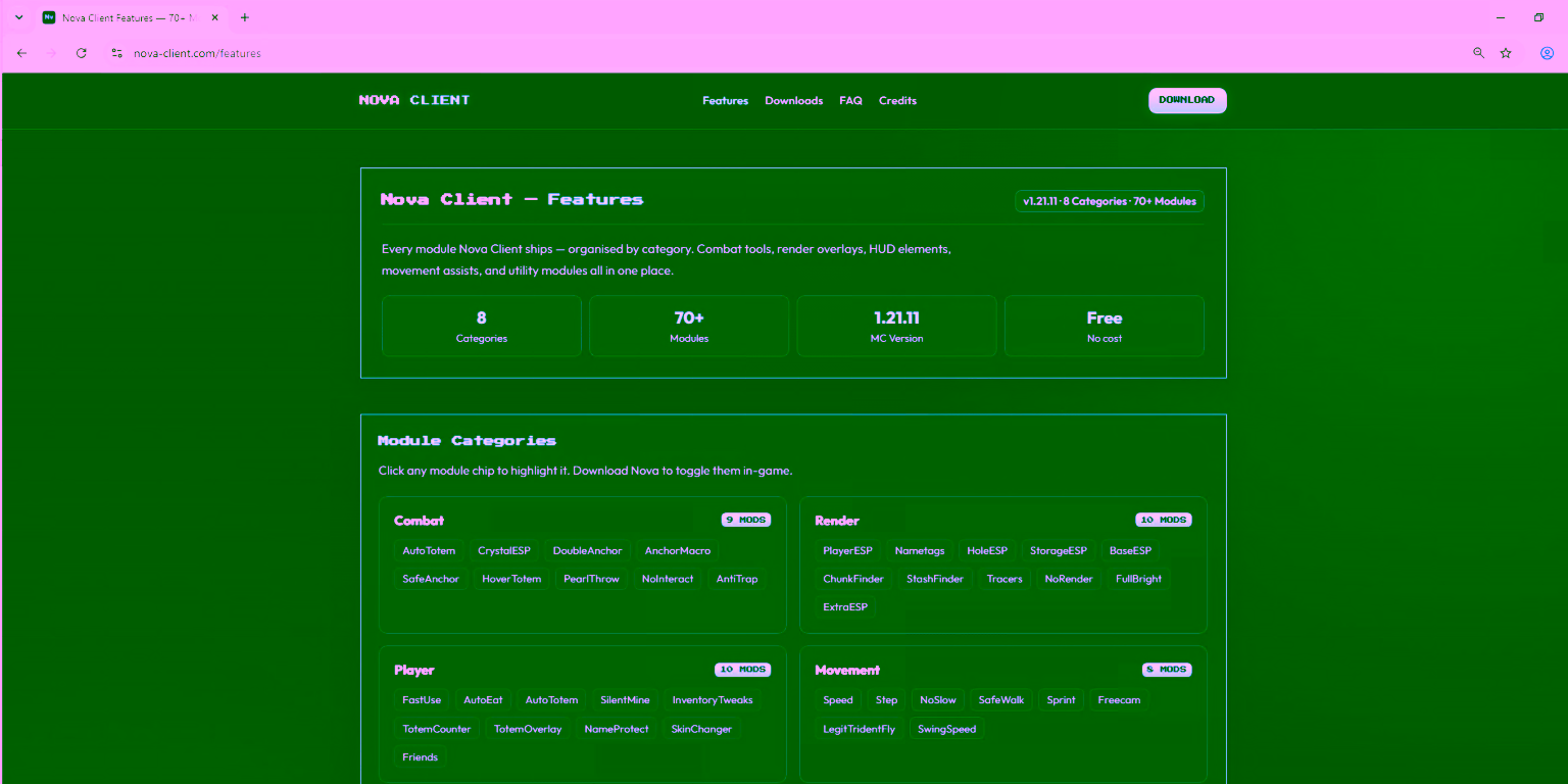 Faux site Nova Client