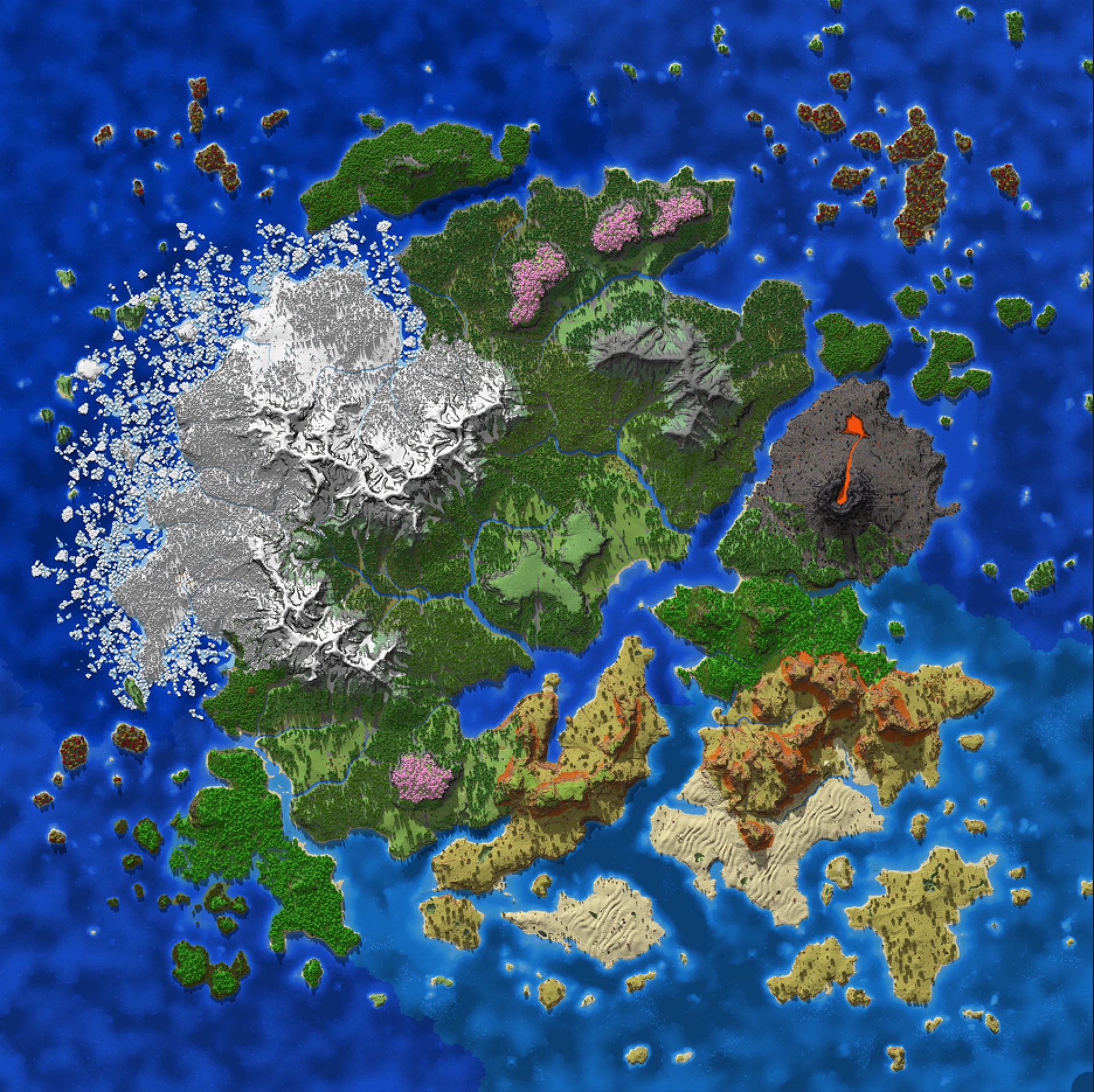 Carte complète de Elosia Carte vue du dessus de l'île Elosia dans Minecraft