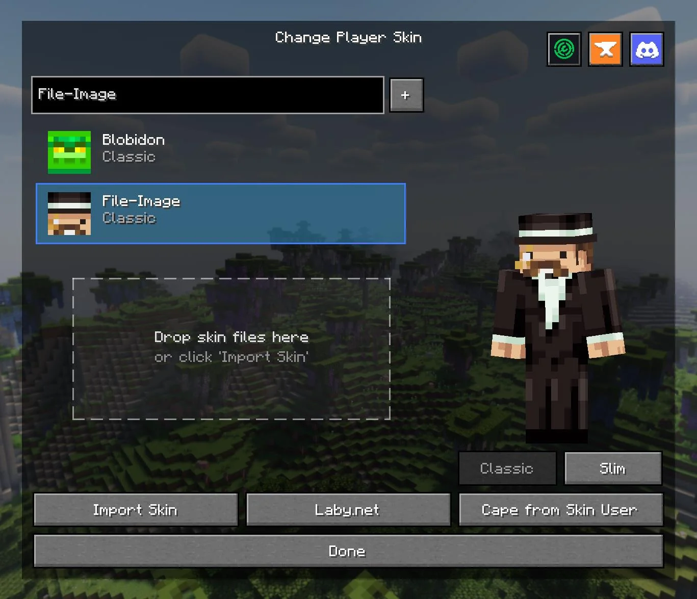 Sélecteur de skins de Quick Skin Bibliothèque de skins dans le mod Quick Skin pour Minecraft