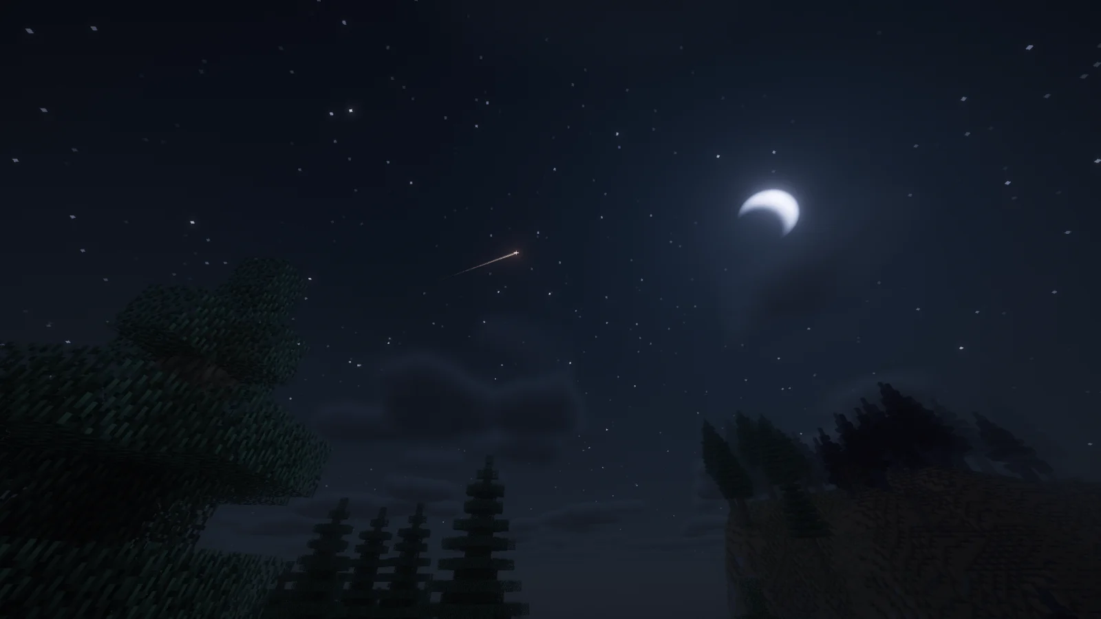 Étoile filante traversant le ciel nocturne de Minecraft avec Celestia