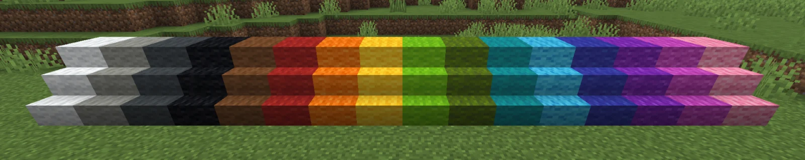 Les seize couleurs d’escaliers et de dalles en laine ajoutées dans Minecraft 26.3