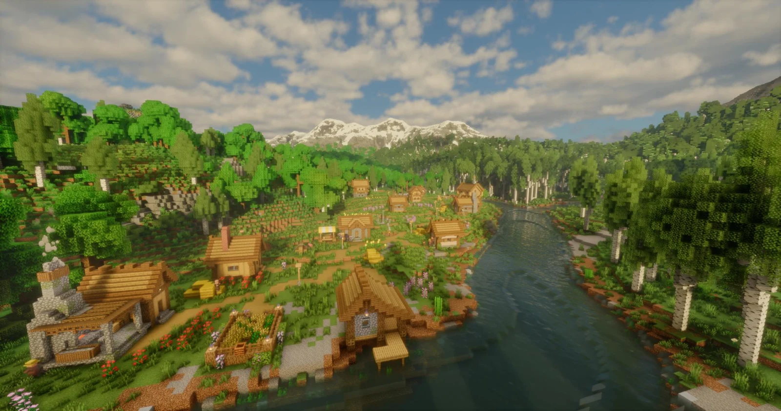 Village au bord de l'eau dans Elosia Village construit au bord d'une rivière dans une vallée verdoyante de Elosia