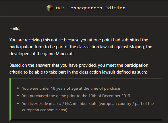 Thread de Thaek concernant l'action collective contre Mojang et la perte de son ancien compte Minecraft