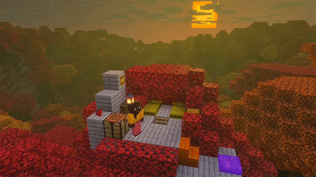 Lit de paille dans Minecraft Wilderness Bound Joueur dormant dans un lit de paille au sommet de peupliers dans Minecraft Wilderness Bound