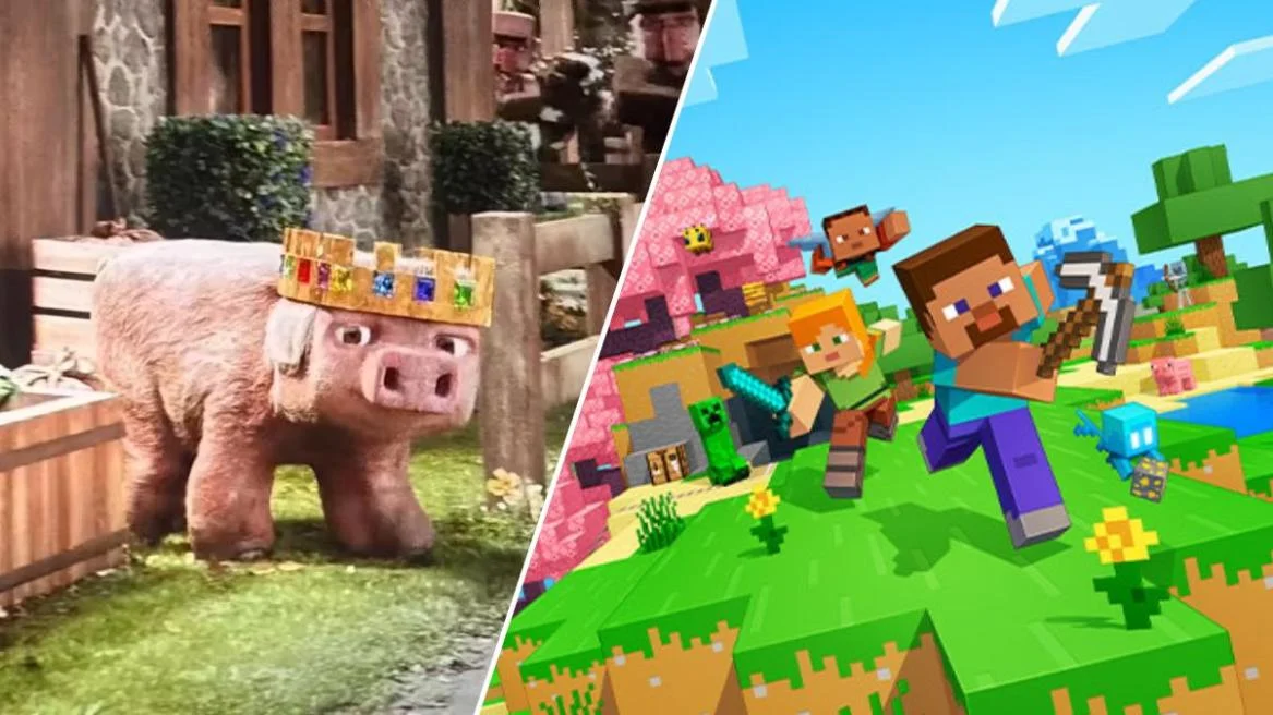 L'hommage à Technoblade dans Minecraft : Le film Cochon portant une couronne dans Minecraft Le film en hommage à Technoblade