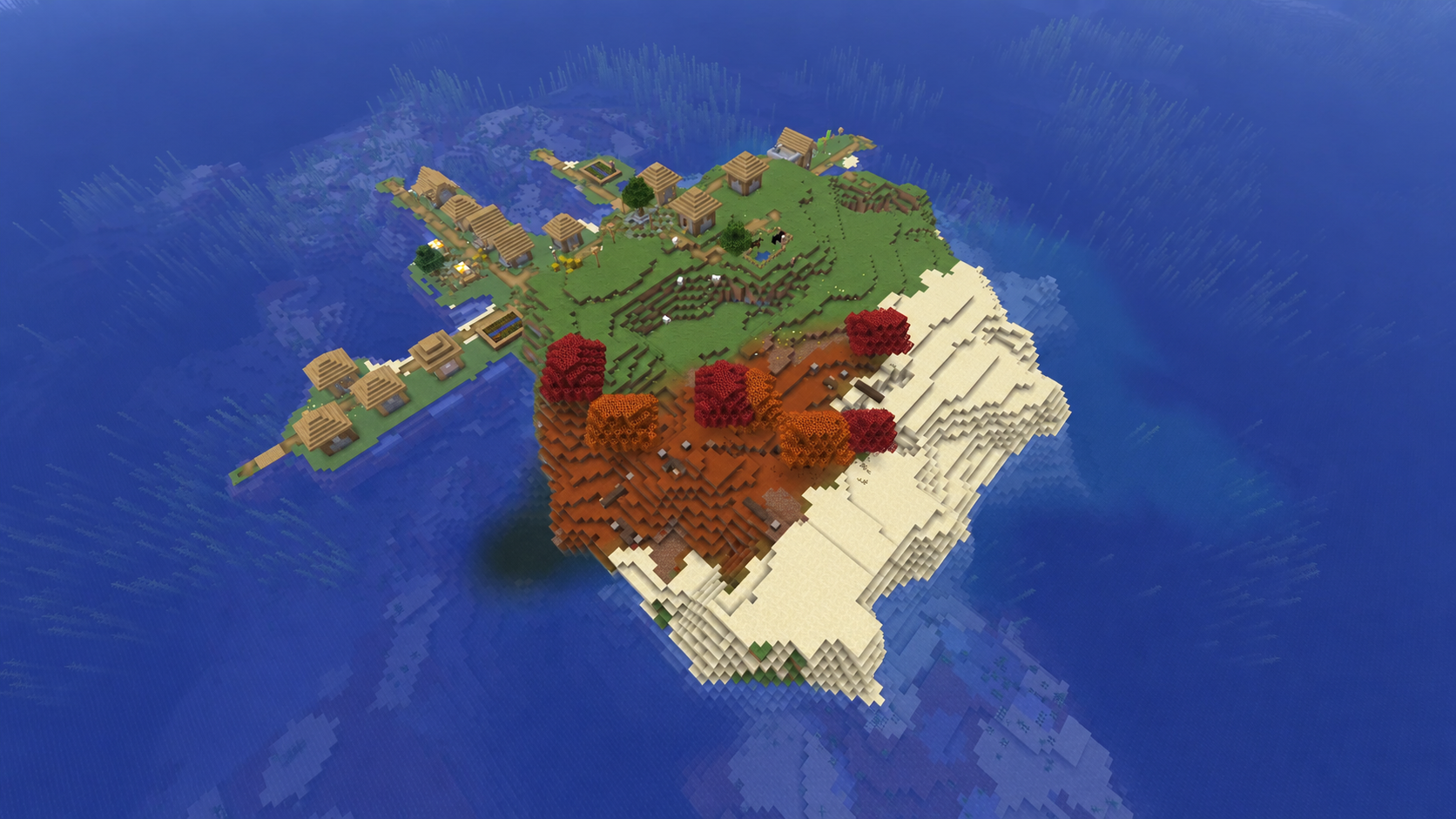 Île avec village et forêt ambrée dans Minecraft 26.3