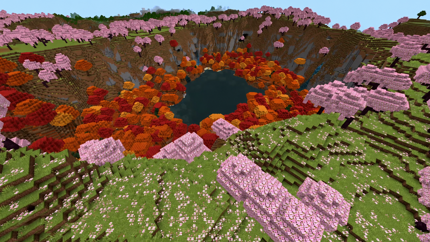 Lac entouré de forêt ambrée dans Minecraft 26.3