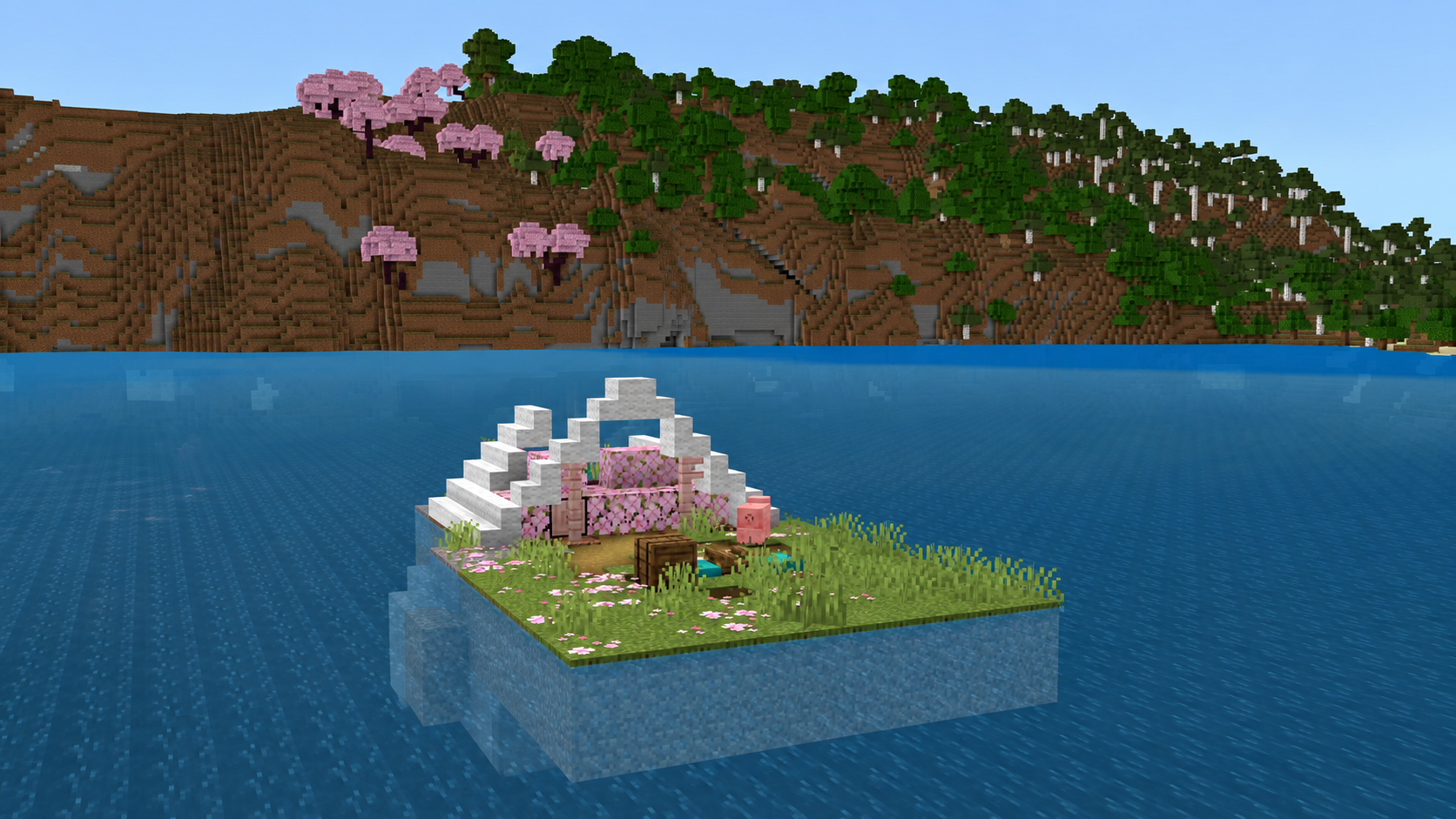 Camp abandonné flottant sur un lac dans Minecraft 26.3