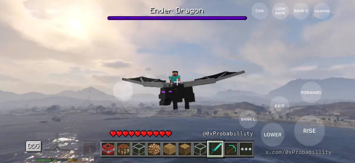 Minecraft dans GTA V sur iPhone Steve avec le dragon de l'End dans GTA V sur iPhone