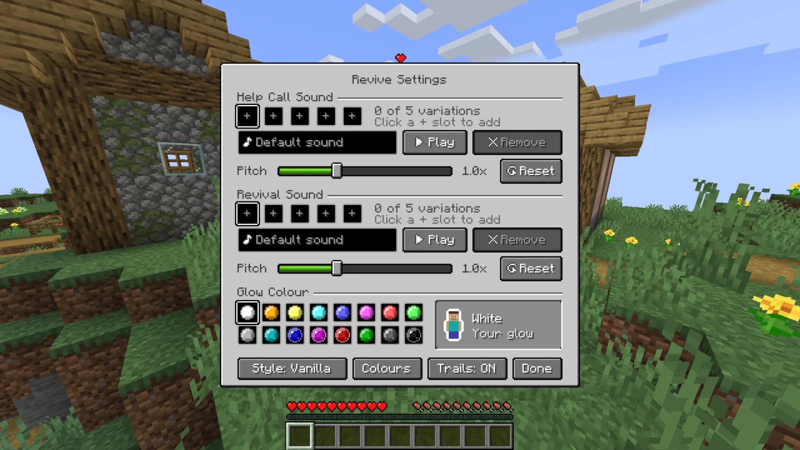 Réglages d’un habillage Vanilla dans Not Enough Revives