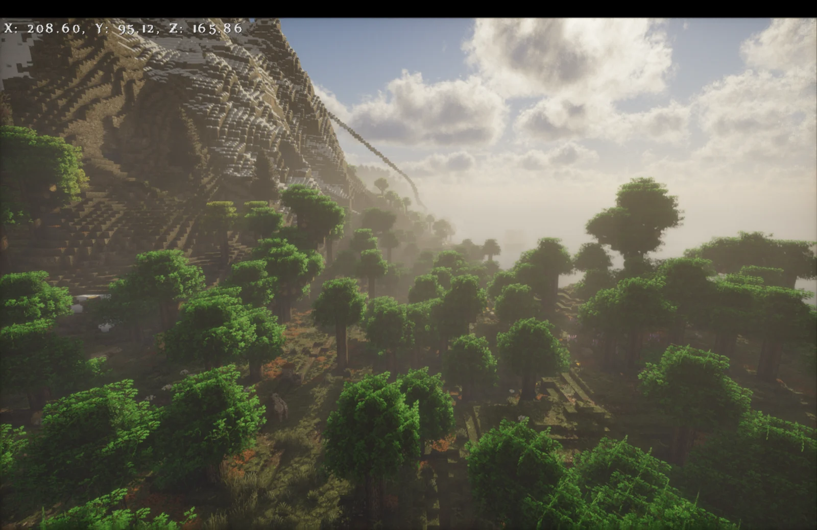 Luster Shaders dans Minecraft Paysage Minecraft rendu avec les effets atmosphériques et cinématiques de Luster Shaders