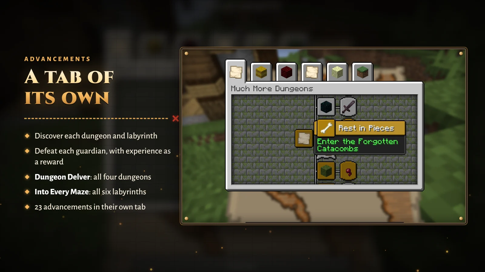 Onglet des progrès Much More Dungeons dans Minecraft