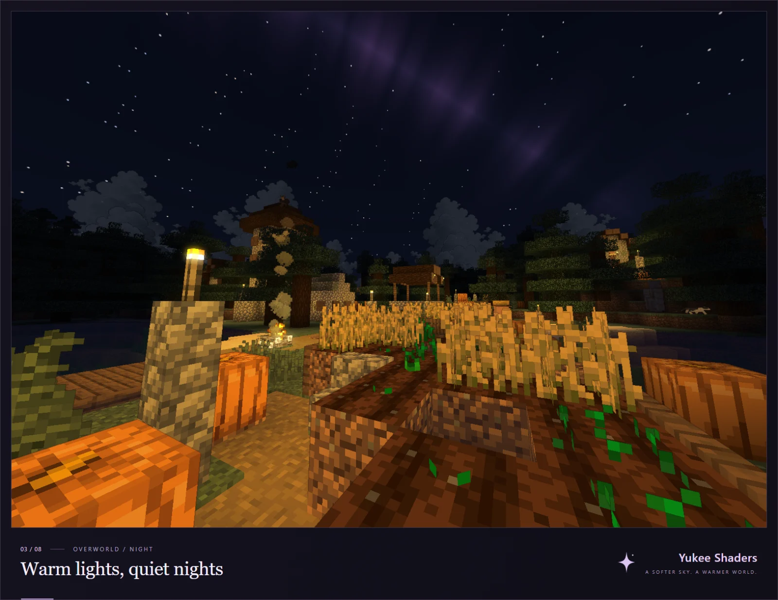 Yukee Shaders - Ambiance nocturne Ambiance nocturne de Minecraft avec les couleurs et les effets de ciel de Yukee Shaders