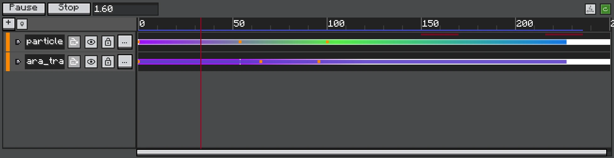 Timeline de Photon Editor Timeline de Photon Editor avec plusieurs pistes d'animation
