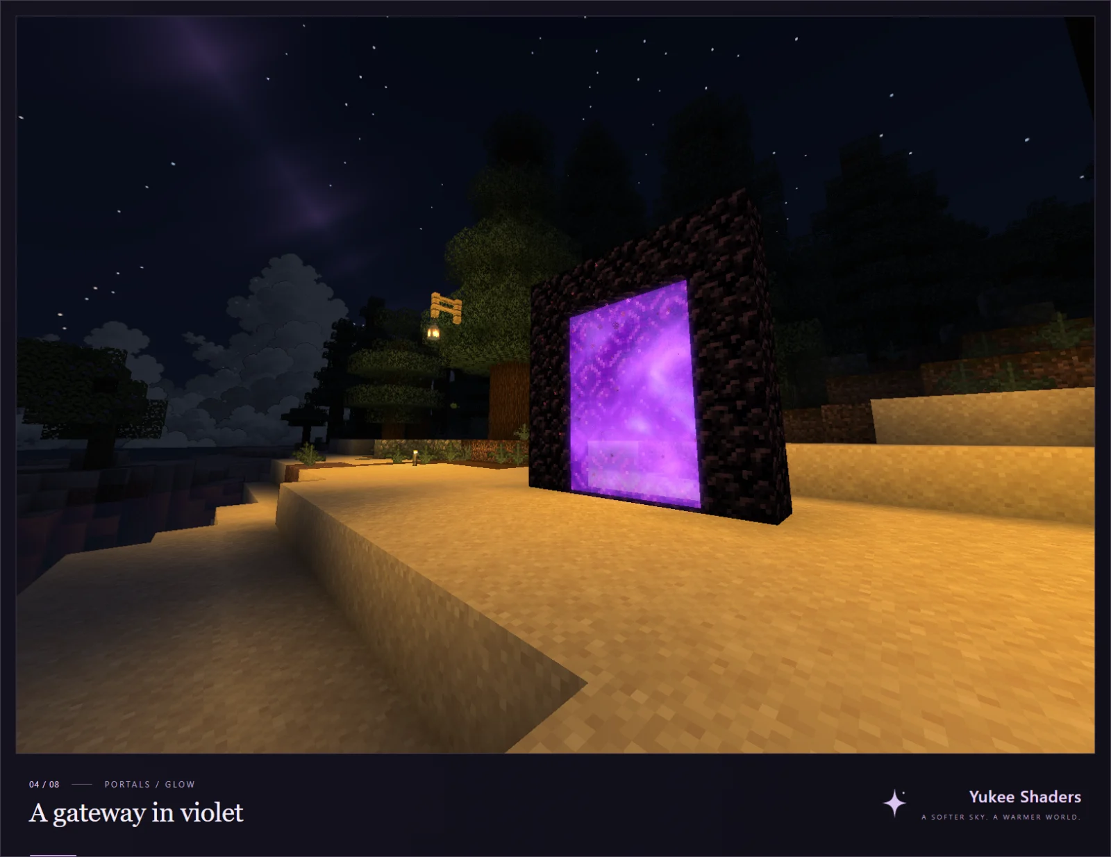 Yukee Shaders - Ciel nocturne Ciel sombre et paysage Minecraft avec les effets atmosphériques de Yukee Shaders