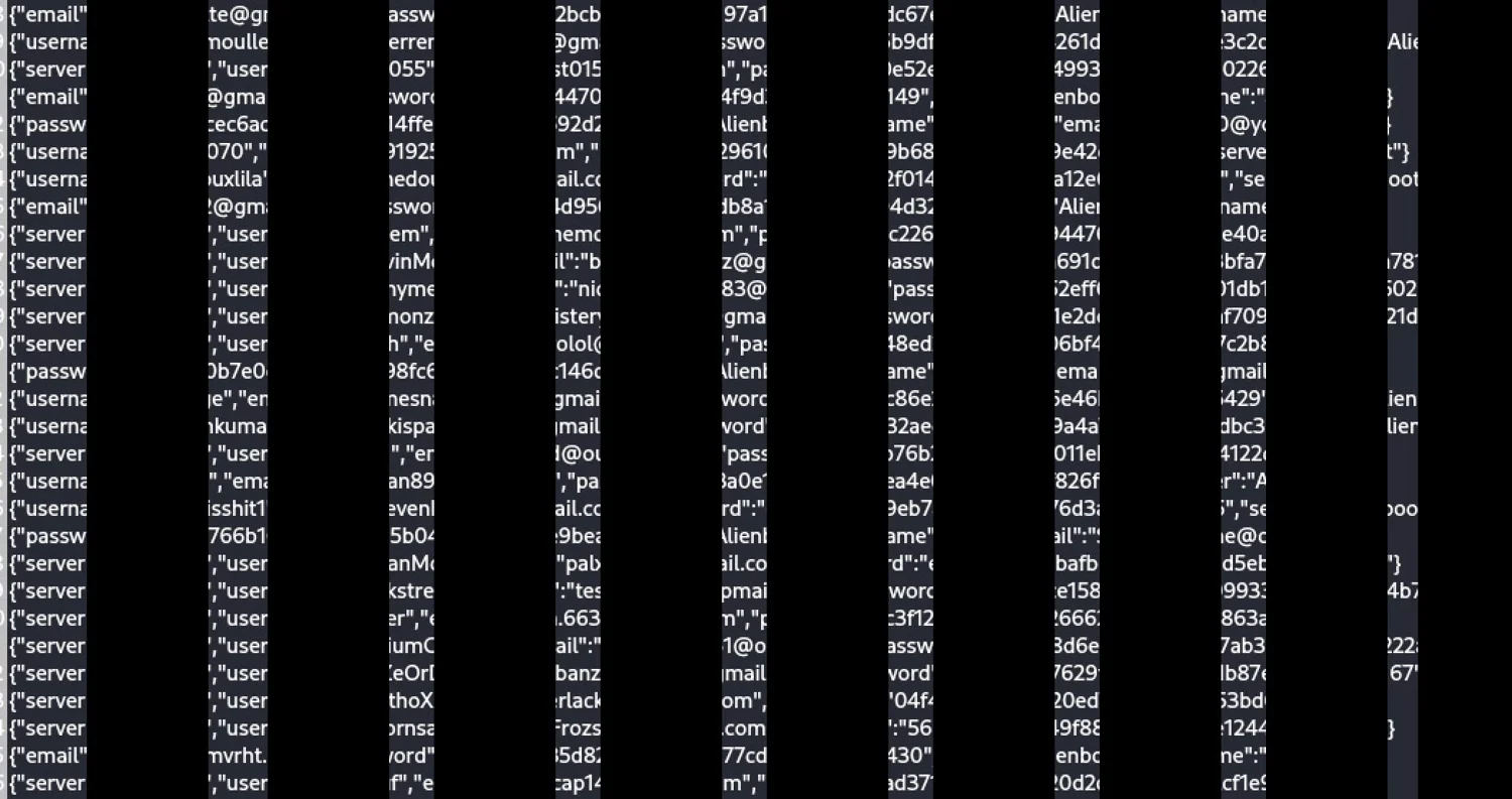 Échantillon des données de joueurs Minecraft analysées Exemple anonymisé des données de joueurs Minecraft analysées par Cybernews