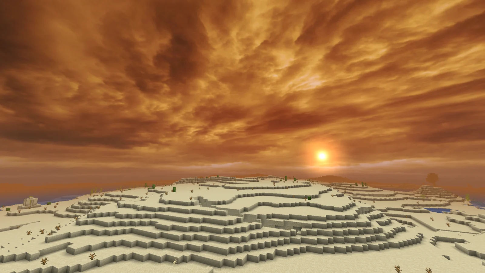 Coucher de soleil avec Elden Ring Sky Coucher du soleil avec le resource pack Elden Ring Sky dans Minecraft