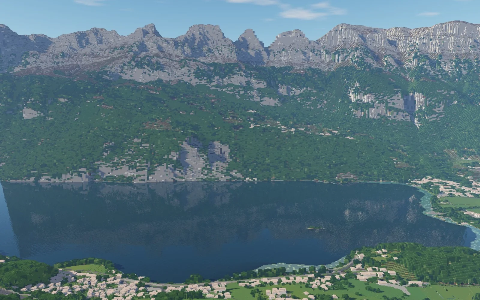 Le Walensee et les Churfirsten dans Minecraft
